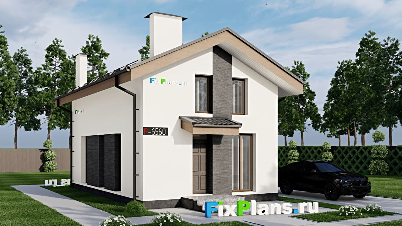 Одноэтажный дом с мансардой  F-6560 — фасад
