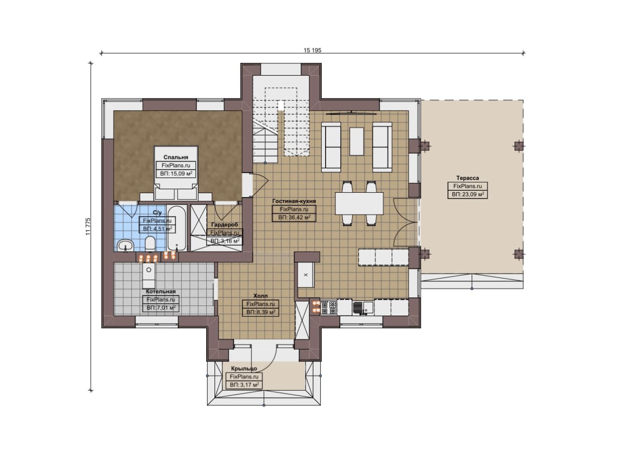 Планировка Одноэтажный дом с мансардой  F-12680