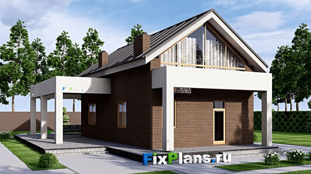 Одноэтажный дом с мансардой  F-15965